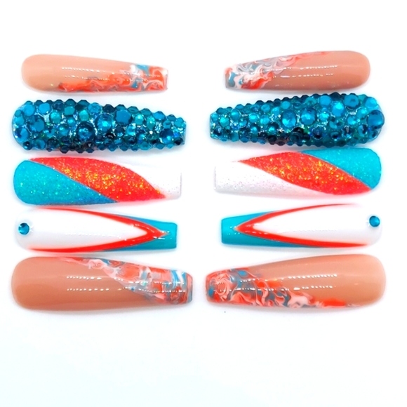 XXL Miami Dolphins Inspired Football Press on Nails - Picture 3 of 7